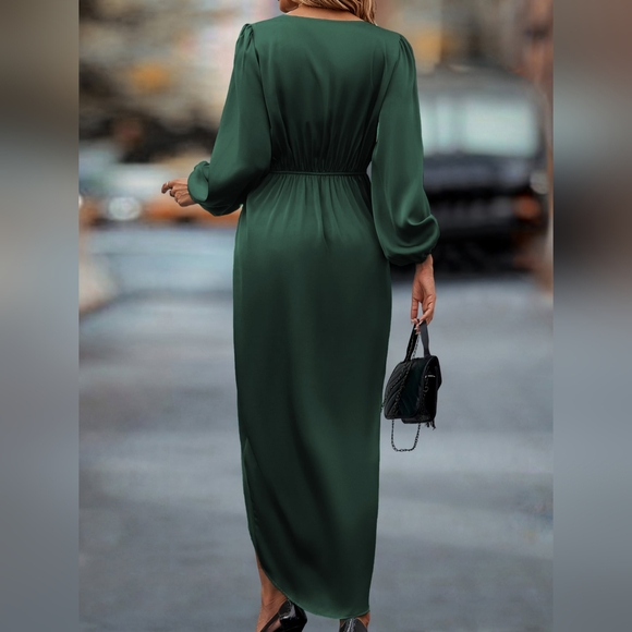 Sleeve Twist Front Wrap Hem Satin Dress - Picture 3 of 4